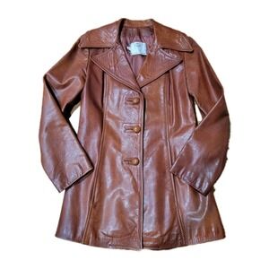 VTG Georgetown Leather Design Leather Jacket Cognac Womens Sz 7/8 Medium Boho